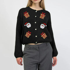Christmas Santa Claus/Gift Embroidery Cardigan