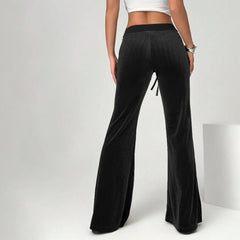 Drawstring Velvet Wide Leg Trousers
