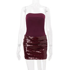 Strapless Sequin Patchwork Mini Dress