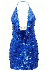Sequin Chain Halter Mini Dress