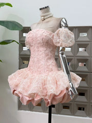 Off Shoulder Puff Sleeves Floral Bubble Mini Dress