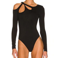 Black Cut Out Pattern Long Sleeve Bodysuit