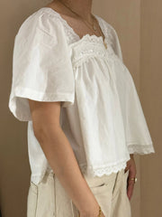 Embroidery Square Neck Button Up Blouse