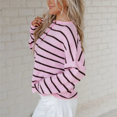 Pink Striped Button-Up Cardigan