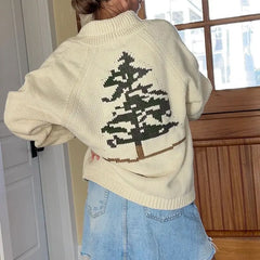 Shawl Collar Back Printed Cardigan