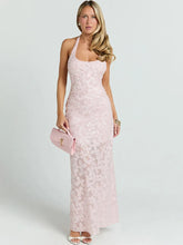 Halter 3D Floral Sequin Bodycon Maxi Dress
