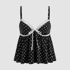 Lace Trim Polka Dot Babydoll Top