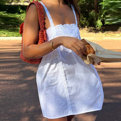 Babydoll Lace Trim Strap Mini Dress