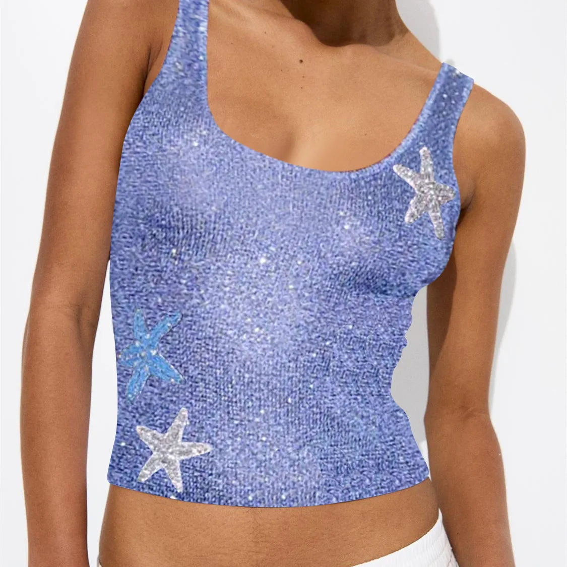 Women's Y2K sequined star patchwork cropped tank top.