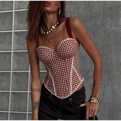 Plaid Corset Tie Back Strappy Top