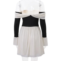 Bow Tie Up Off Shoulder Long Sleeve Short Dress