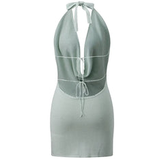 Knitted Halter Cowl Neckline Open Back Mini Bodycon Dress