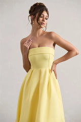 Strapless Solid Midi Dress