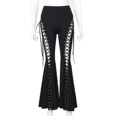 Black lace-up pants on a mannequin against a white background