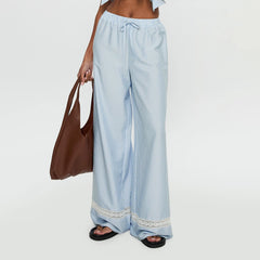 Blue Stripe Print Halter Cowl Neck Top And Pants Set