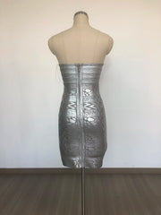 Silver Strapless Crystal Bandage Mini Dress