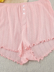 Ribbed Ruffle Bralette Short Cardigan And Shorts Pj Set