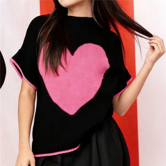 Short Sleeve Love Print O-Neck Sweater Vest