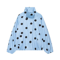 Polka Dot Printed Stand Collar Bomber Jacket