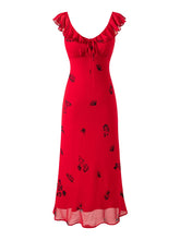 Red Floral Print Chiffon Sleeveless Midi Dress