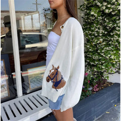 Horse Print Full Sleeves Knit Cardigan