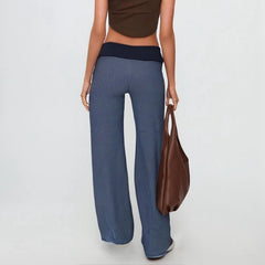 Striped Fold Over Low Rise Flare Yoga Pants