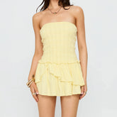 Yellow Tube Tiered Hem Mini Dress