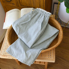 Cotton Plaid Wide Leg Pants