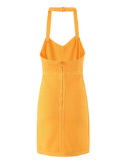 Solid Ribbed Halter Bandage Mini Dress