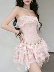 Ruffle Frill Hem Strapless Mini Dress