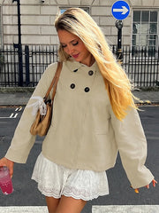 Khaki Double Breasted Side Pocket Cropped Jacket