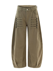 Multi Button Flap Pocket Cargo Pants