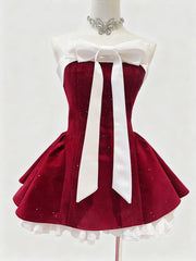 Bowknot Strapless Ruffle Hem Mini Dress