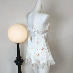 White Satin Floral Print NIght Gown