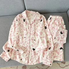 Cute Animal Print Long Sleeve Shirt And Pants Pajama Set