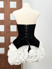 Black Corset Top And 3D White Flowers Skirt Two Piece Set