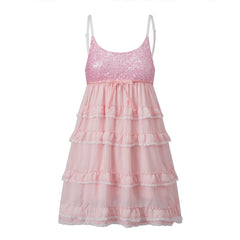 Sequin Multi-Layered Spaghetti Strap Ruffled Mini Dress
