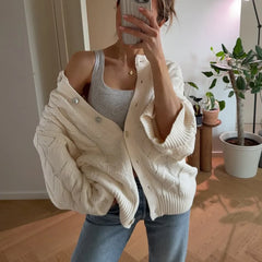 Round Neck Cable Knit Cardigan