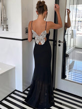Black Butterfly Decoration Mesh Midi Dress