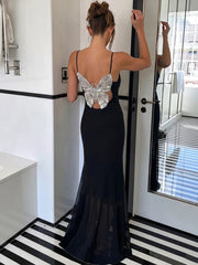 Black Butterfly Decoration Mesh Midi Dress