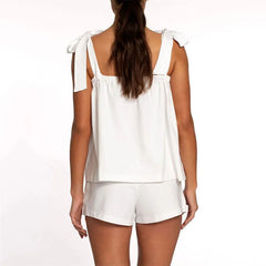 White Tie Shoulder Top And Shorts Sleepwear Set