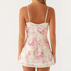 Floral Print Strap Corset Mini Dress