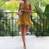 Yellow Cami Tie-Up Ruffle Hem Slip Mini Dress