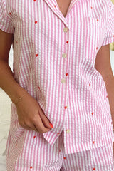 Striped Heart Short Sleeve Top And Shorts Sleepwear Set