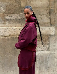 Lace Ruffle Trim Hoodie And Sweatpants Set