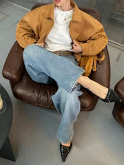 Brown Suede Zipper Jacket With Shorts