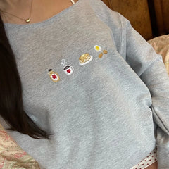 Embroidery Off Shoulder Long Sleeve Pullover