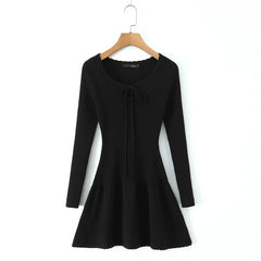 O neck Long Sleeve Knitting Mini Dress