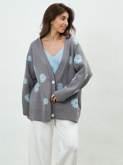 Flower Printed Knitted Cardigan