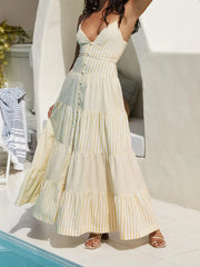 Stripe Patchwork Spaghetti Strap Flowy Beach Maxi Dress